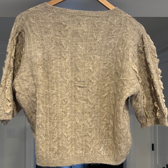 NWT - MAEVE Short-Sleeve Crystal Embellished Ruffled Cardigan Sweater - Size L - Picture 11 of 16